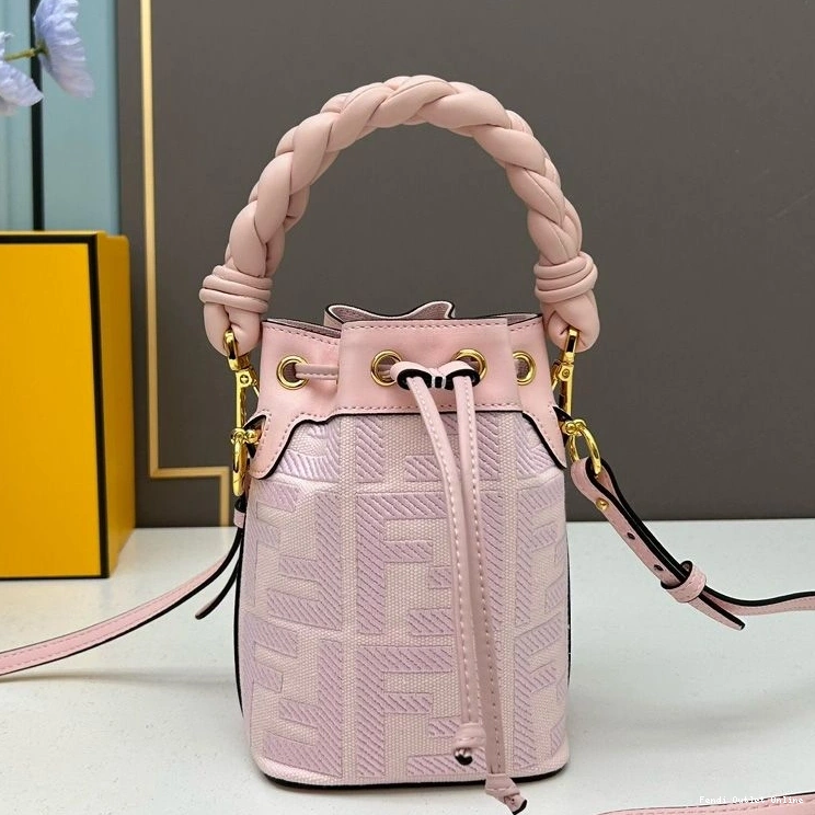 Bag Mon Handle Mini Fendi Woven FF Pink Motif Canvas with Bucket In Tresor 0716